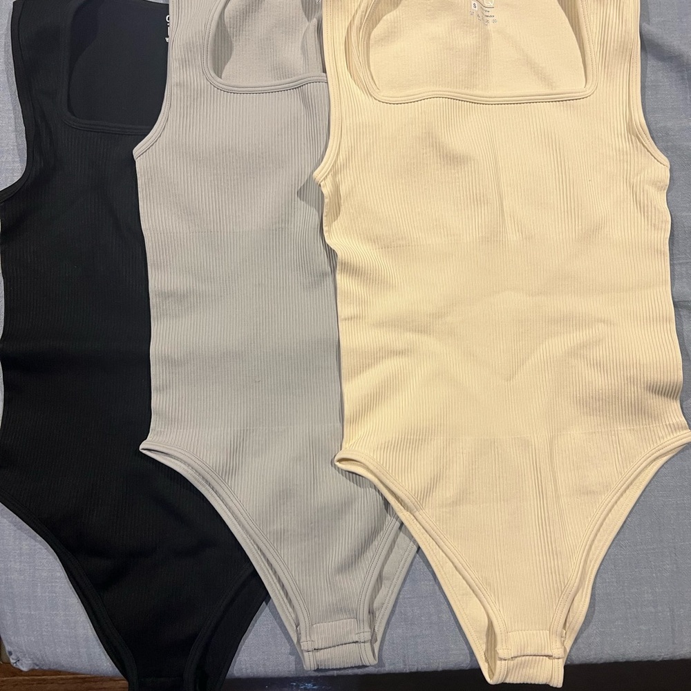 OQQ Black, Gray, Cream Bodysuit Size S